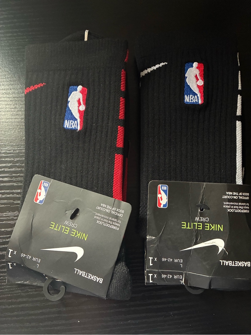 Nike Black NBA Crew Socks with Red and White Accents